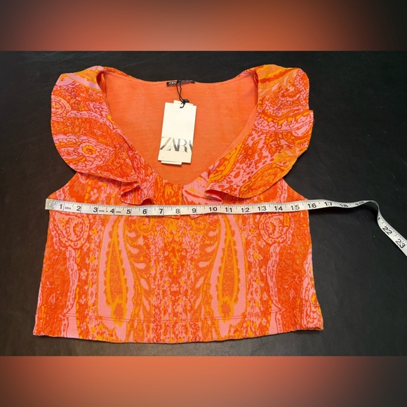Zara Orange and Pink Patterned Sleeveless Top size L NWT - Picture 8 of 11